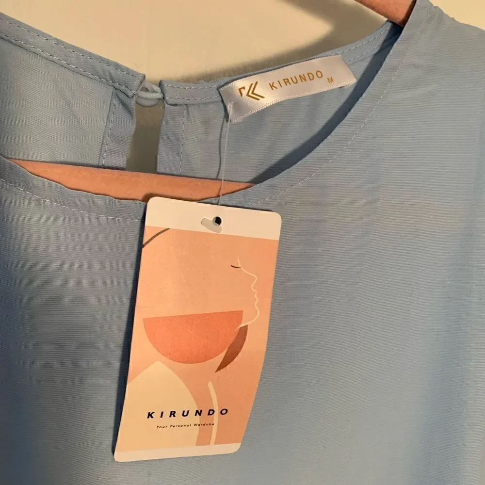 Kirundo NWT light blue tiered midi cap sleeve dress Size Medium